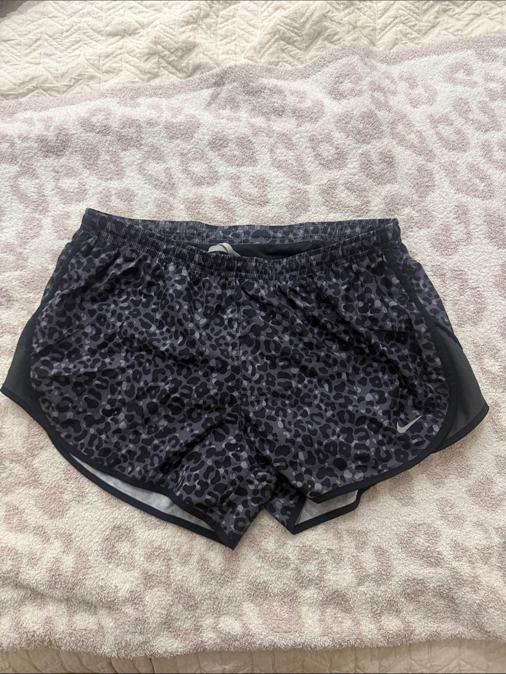 Nike Women’s Black and Gray Leopard Print Athletic Shorts
